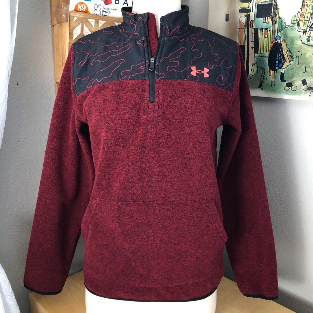 UNDER ARMOUR Thick Fleece Sweatshirt Boys size XL Red Black Cole Block